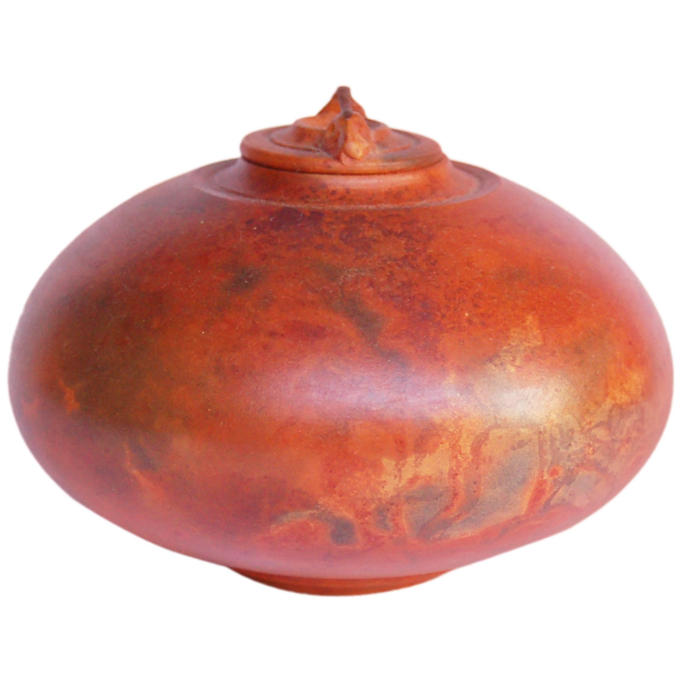 Red Ceramic Vase with Lid For Sale