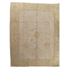 Antiker Oushak-Teppich, handgefertigter türkischer orientalischer Teppich, Beige, Taupe, Weichgelb, Soft Yellow