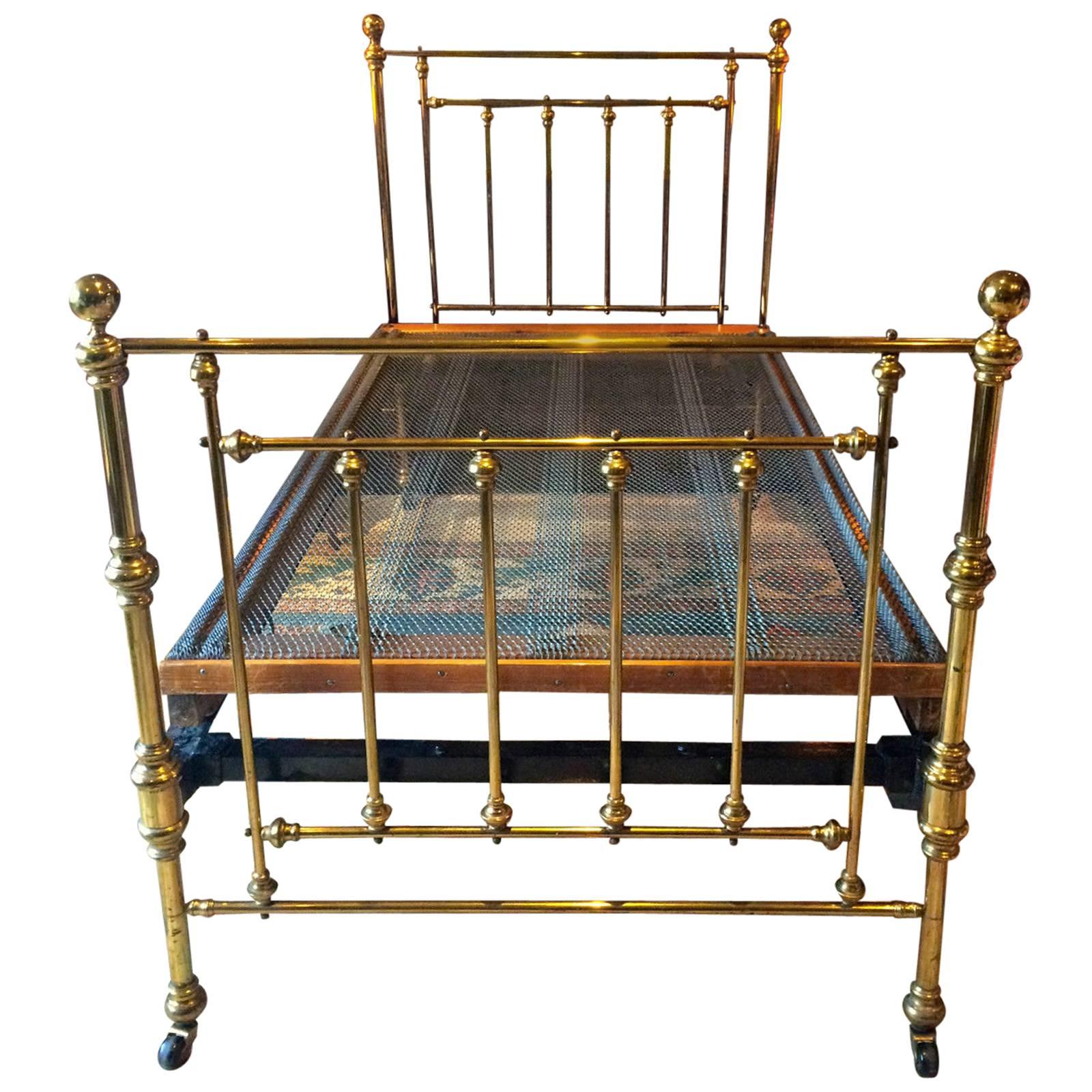 Antique Bed Victorian Single Brass Bed 19th Century Base Casters