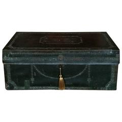 Antique Travel Trunk Chest Victorian Leather Brass Studded, 19th Century