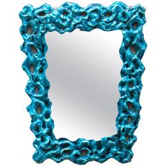 Fantastic Italian Turquoises Ceramic Mirror, Italy, 1950 7