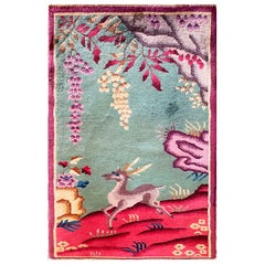 Antique Art Deco Chinese Rug, 2' x 4' c-1920, A Happy Dear.