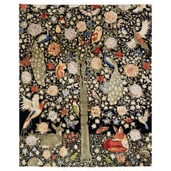 Tappeto Mordern in lana e seta nepalese nera con disegno pittorico multicolore.