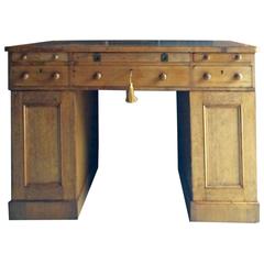 Antique Desk Twin Pedestal Victorian 19th Century Leather Inset, 1870