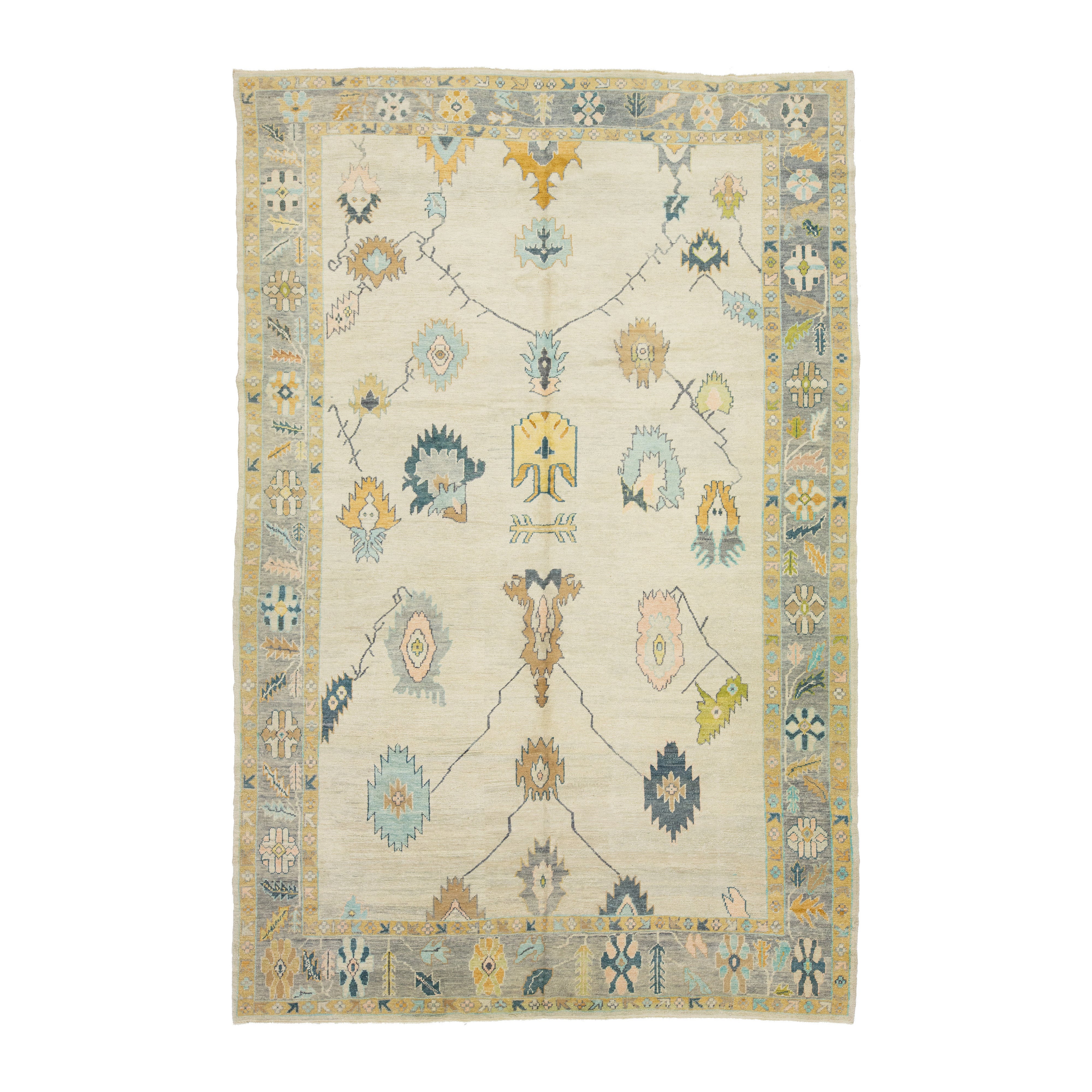 Modern Turkish Oushak Designed Wool Rug In Beige
