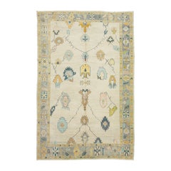 Modern Turkish Oushak Designed Wool Rug In Beige