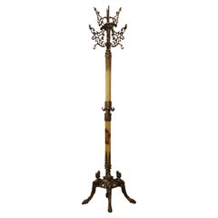 Early 20th Century French Carved Onyx & Brass Standing Hall Tree