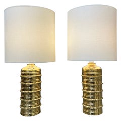 Coppia di lampade in ceramica dorata Bitossi Italia 1970