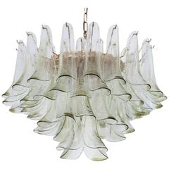 Elegant Clear and Green Glass Mazzega Chandelier, Signed