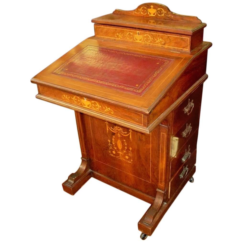 English Marquetry Inlaid Rosewood Davenport or Ship Captain's Desk