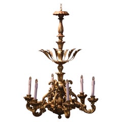 Early 20th Century French Rococo Carved Giltwood Six-Light Chandelier