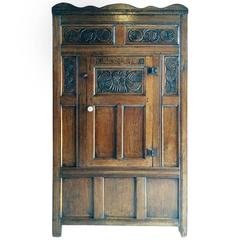 Continental Flemish Antique Cupboard Wardrobe Solid Oak Gothic, 18th Century