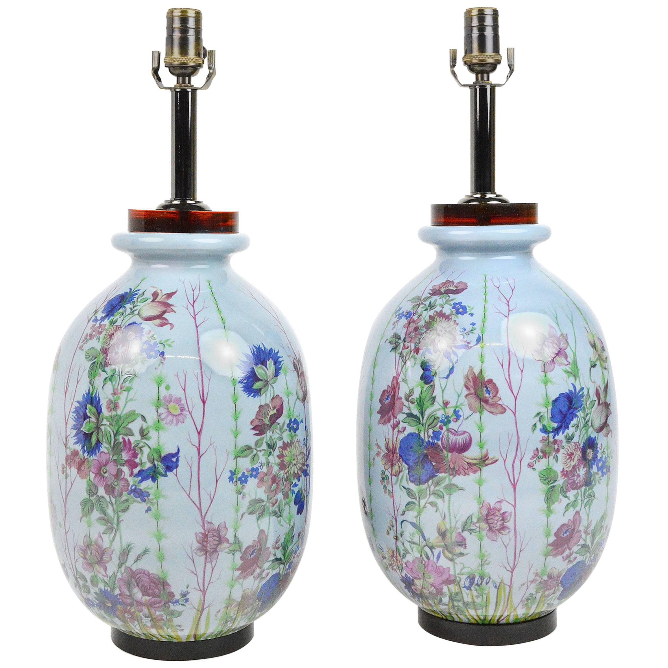 Pair of Italian Porcelain Hand-Painted Table Lamps