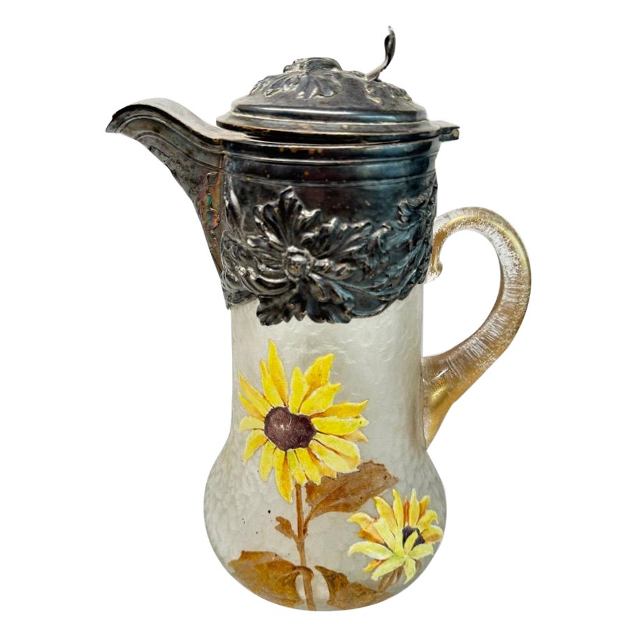 Jarra Art Nouveau Victor Saglier de vidrio esmerilado y baño de plata, S. XIX en venta