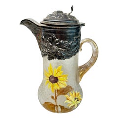 Art Nouveau Victor Saglier Frosted Glass and Silver-Plated Pitcher, 19th Century