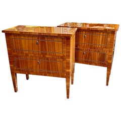Fine Pair of Italian Polished Inlaid Walnut Neo-Classical Side Tables