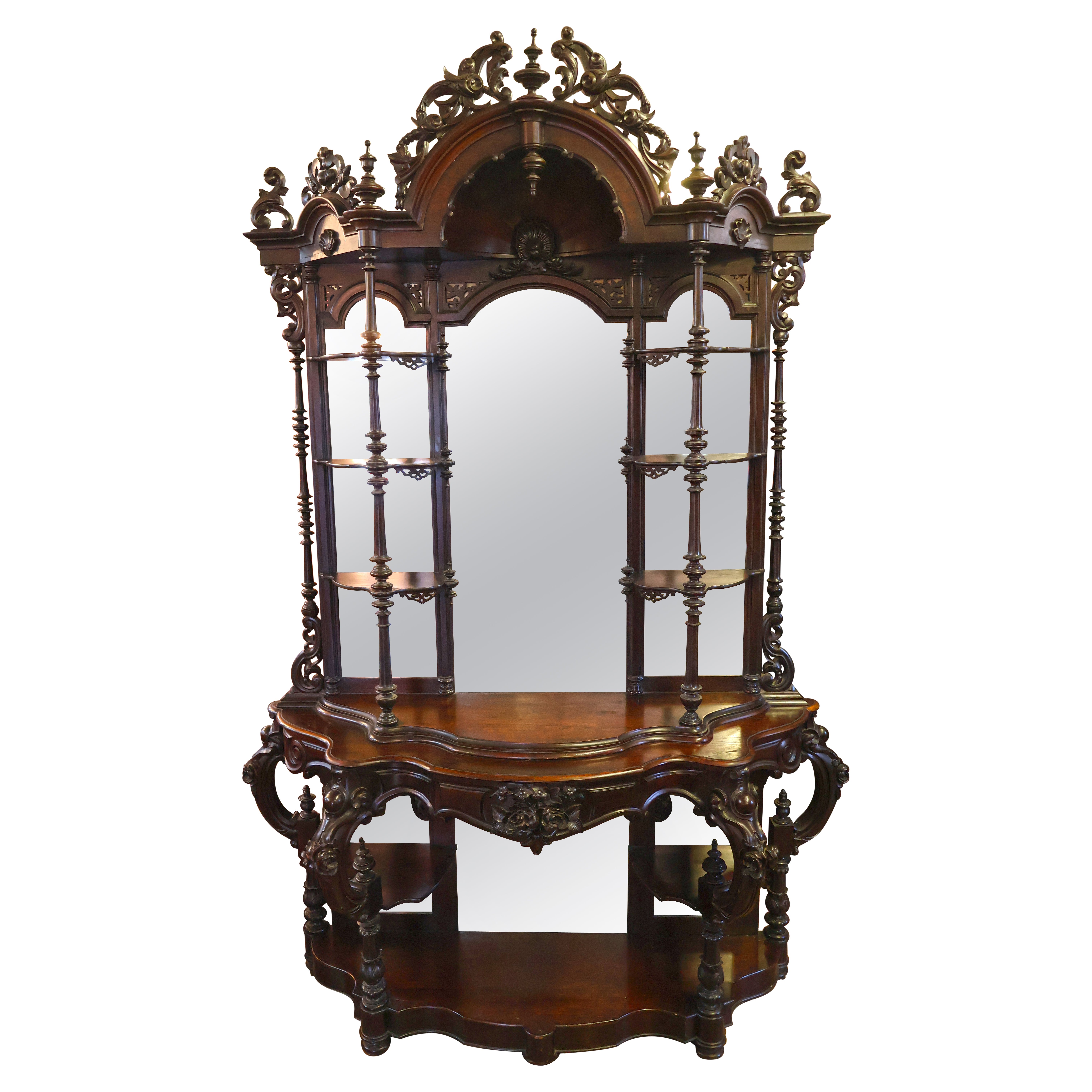 Gorgeous Victorian 19th Century Rosewood Etagere ATTR Thomas Brooks Brooklyn NY