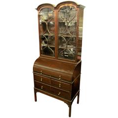 Antique English Edwardian Period Mahogany Cylinder Top Bureau Bookcase 11