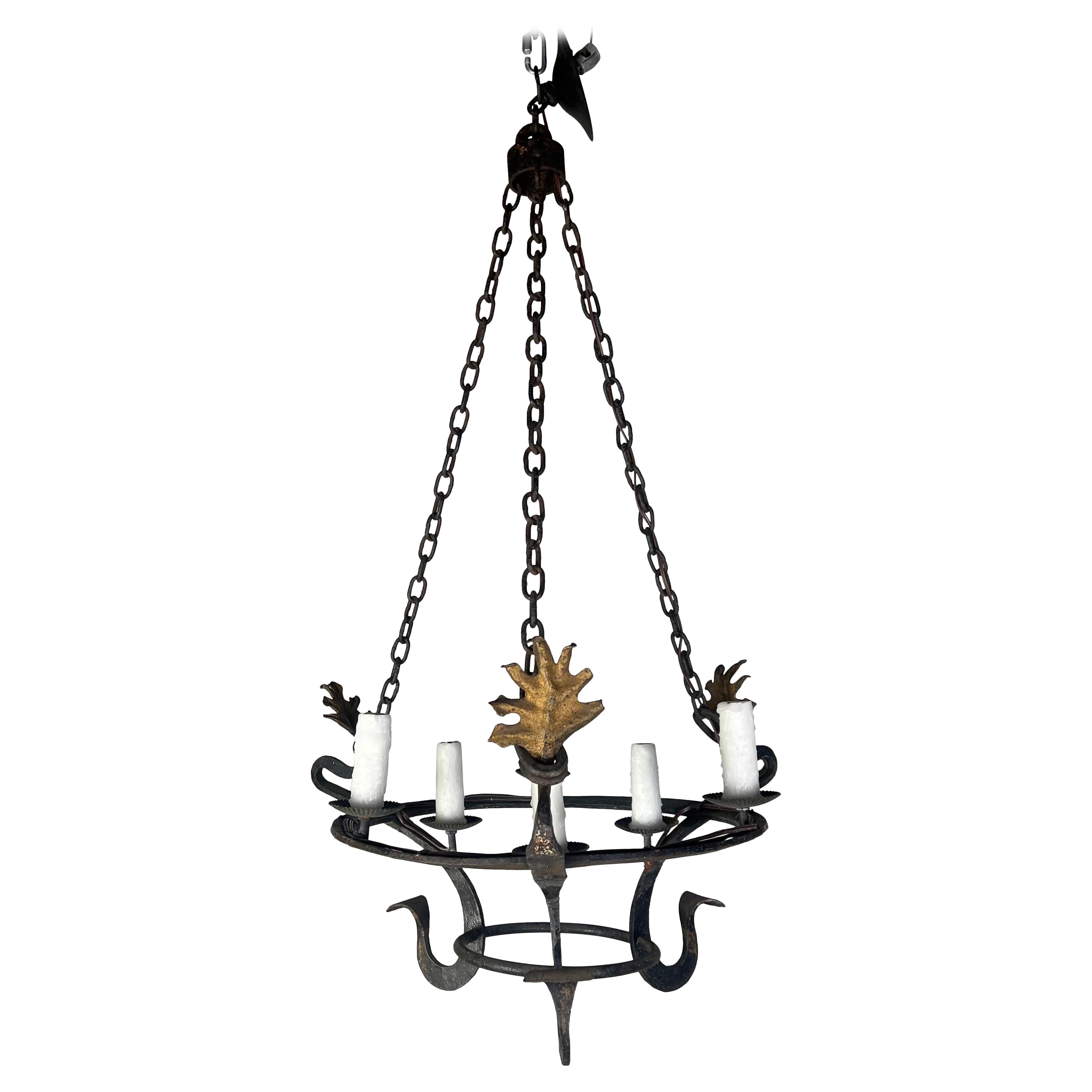 Six Light Spanish Wrought Iron Chandelier