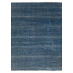 Modern Room Size Savannah Wool Rug Handmade in Blue With Geometric Pattern