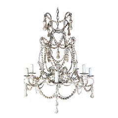 Hand Crafted Six Arm Painted Wood & Iron Chandelier by MLA