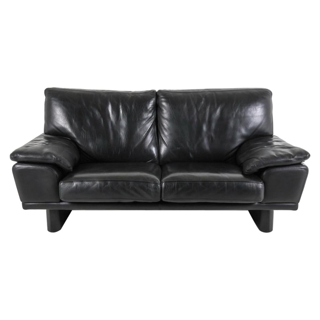Schwarzes Leder Italienisches Sofa Couch Schwarzes Leder Couch