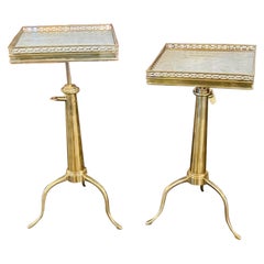 Pair of Modern Brass and Carrara Marble Adjustable Drink Tables