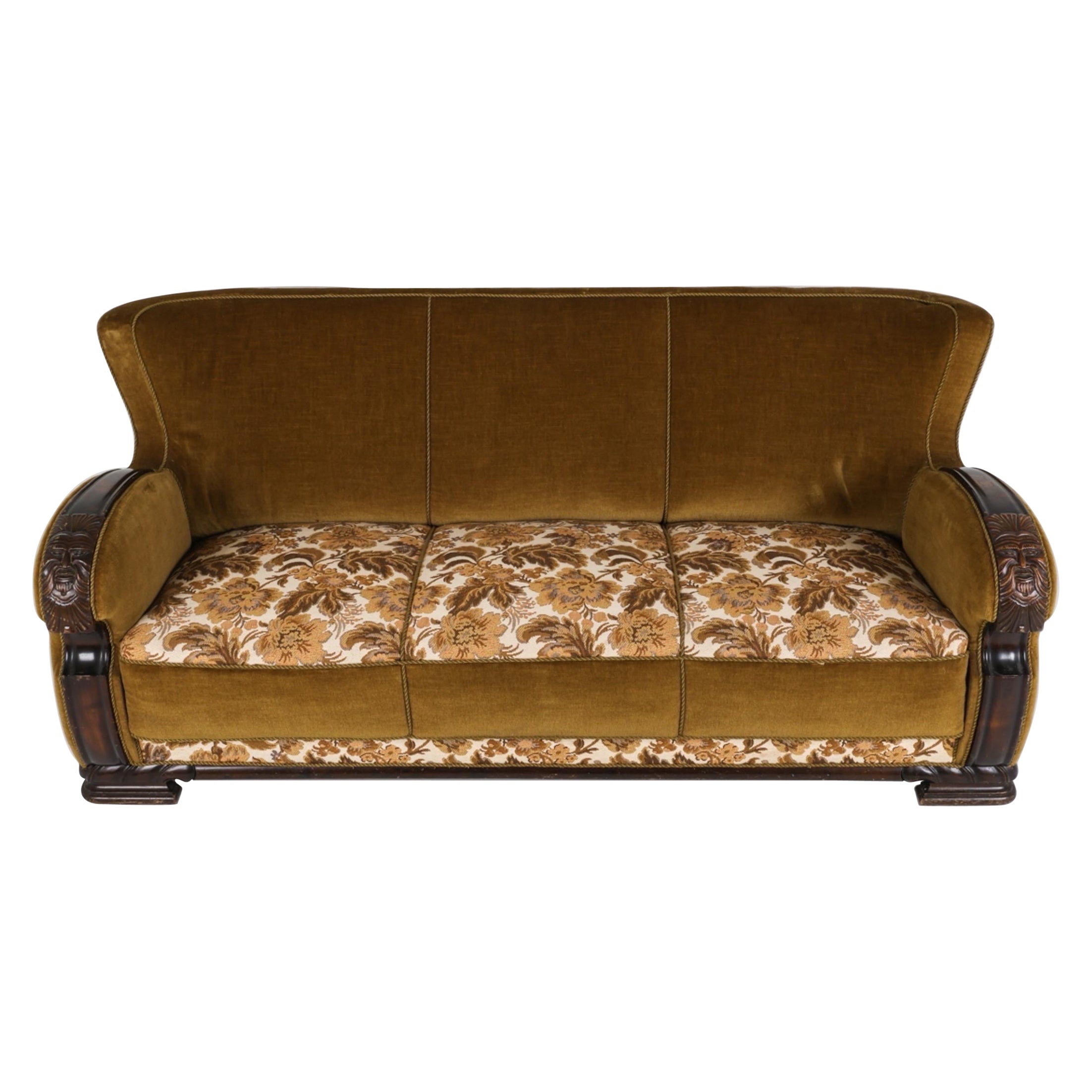 Art Deco Danish Oak and Mohair Sofa Couch Circa 1940 Art Deco Couch