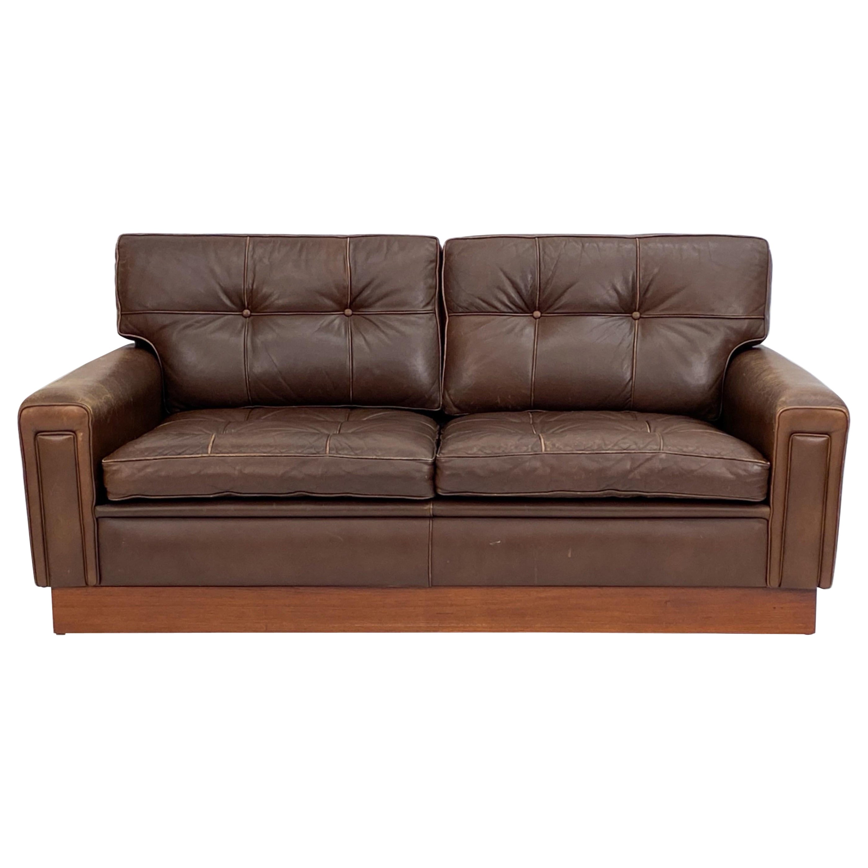 Swedish Leather Sofa Couch in the style of Arne Norell Brown Leather Sofa Couch