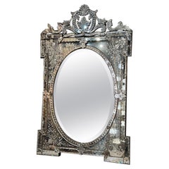 Antique Venetian Etched Glass Mirror