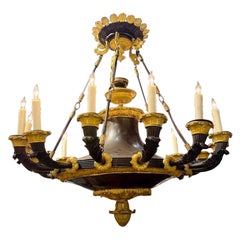 Antique 19th Century French Large Scale Bronze Empire Style Chandelier with 16 Lights
