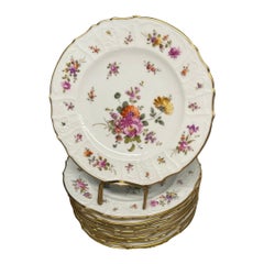Ensemble de 11 assiettes à dessert en porcelaine Saxe peintes à la main, début du 20ème siècle