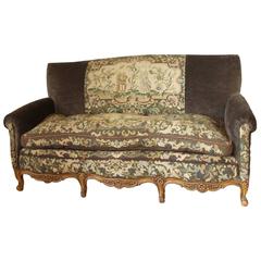 Antique French Needlepoint Sofa with Exquisite Detail and Hand-Carved Legs