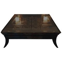 Large Coffee Table Glass Topped Tiled Modern