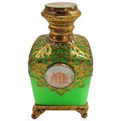 Antique French Perfume Bottle, Opaline Glass, Ormolu and Hand-Painted Miniatures