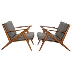Pair of Danish Z Lounge Chairs, Poul Jensen for Selig