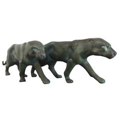 Pair of Art Deco Fonte d'arte Panthers on Black Marble