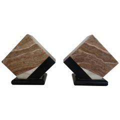Vintage 1970s Chic Modern Marble Bookends