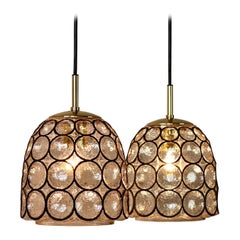 Limburg Glashütte Pair of Iron & Bubble Glass Vintage Pendant Lamps, circa 1960s