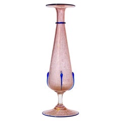 Antike venezianische Murano rosa blauen Rand Goldflecken italienische Kunst Glas Blumenvase