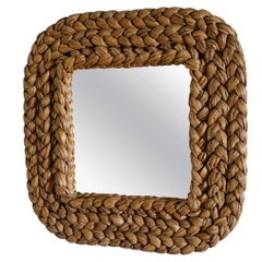 French Mid Century Woven Rattan Mirror by Adrien Audoux & Frida Minet, 1960s