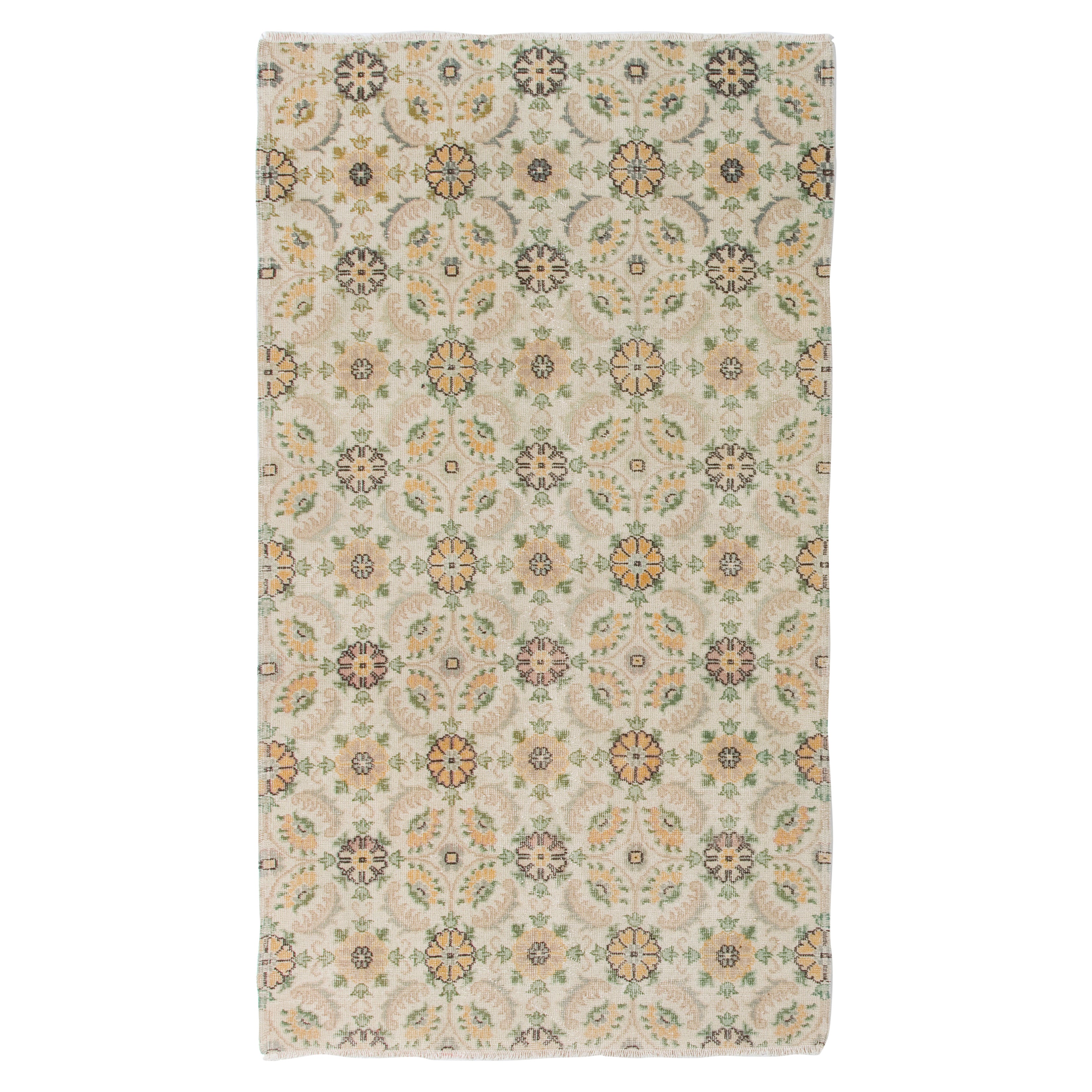 4x7 ft Vintage Hand knotted Floral Design Turkish Accent Rug with Cottage Style For Sale