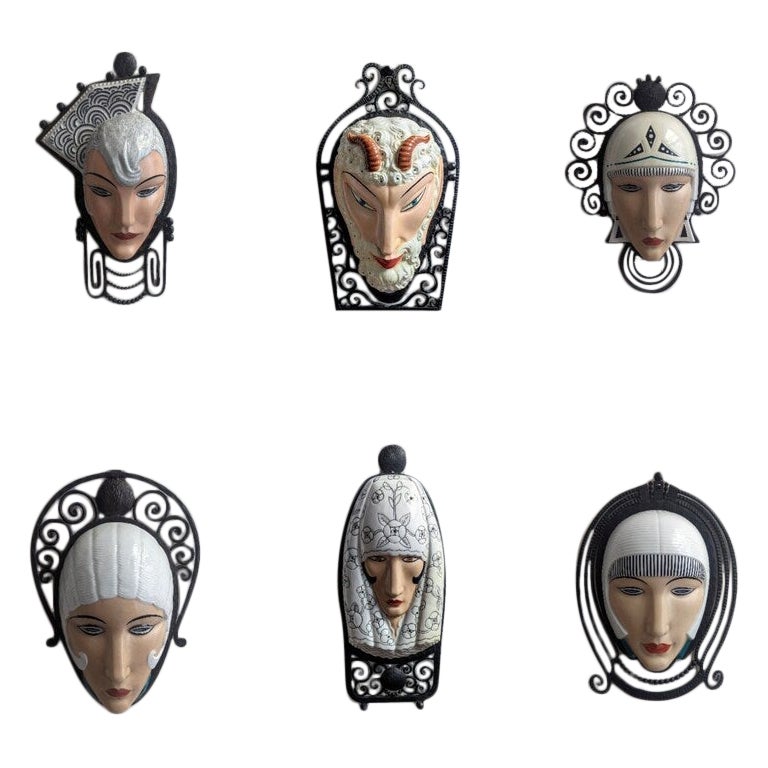 Art Deco Marcel Bever Mask Wall Lights Set of 6