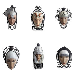 Art Deco Marcel Bever Mask Wandleuchten 6er Set