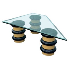 1970s Black and Beige Asymmetrical Glass Sculptural Cylinder Coffee Table