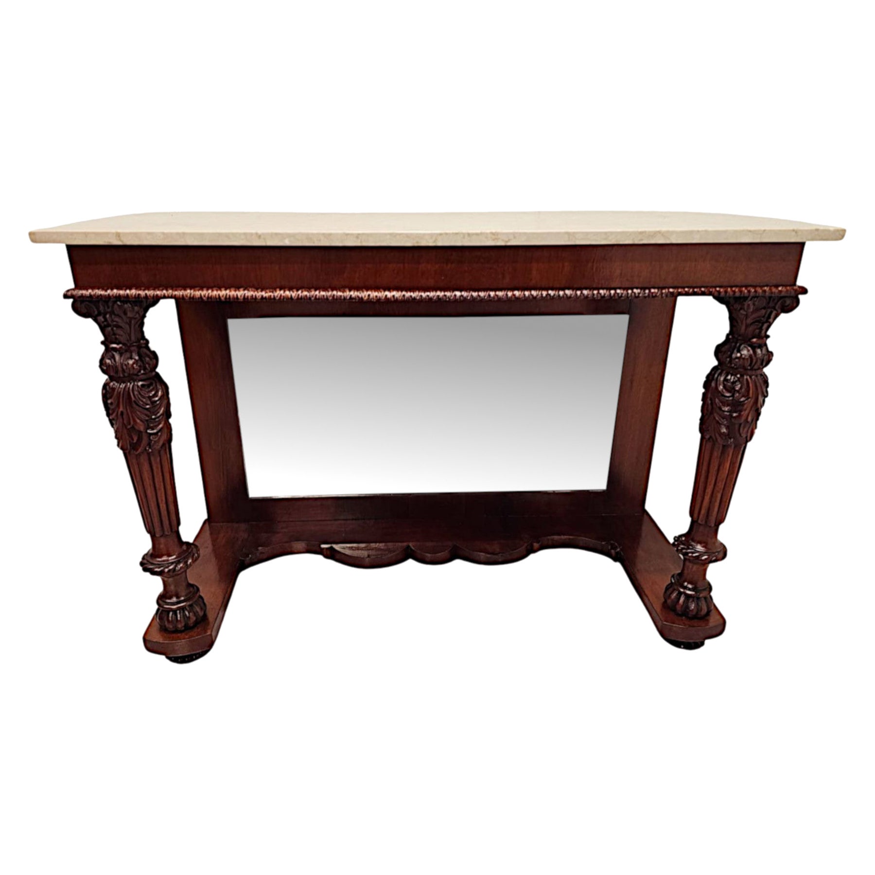 19th Century Marble Top Mirror Back Console Table