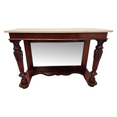 Antique 19th Century Marble Top Mirror Back Console Table