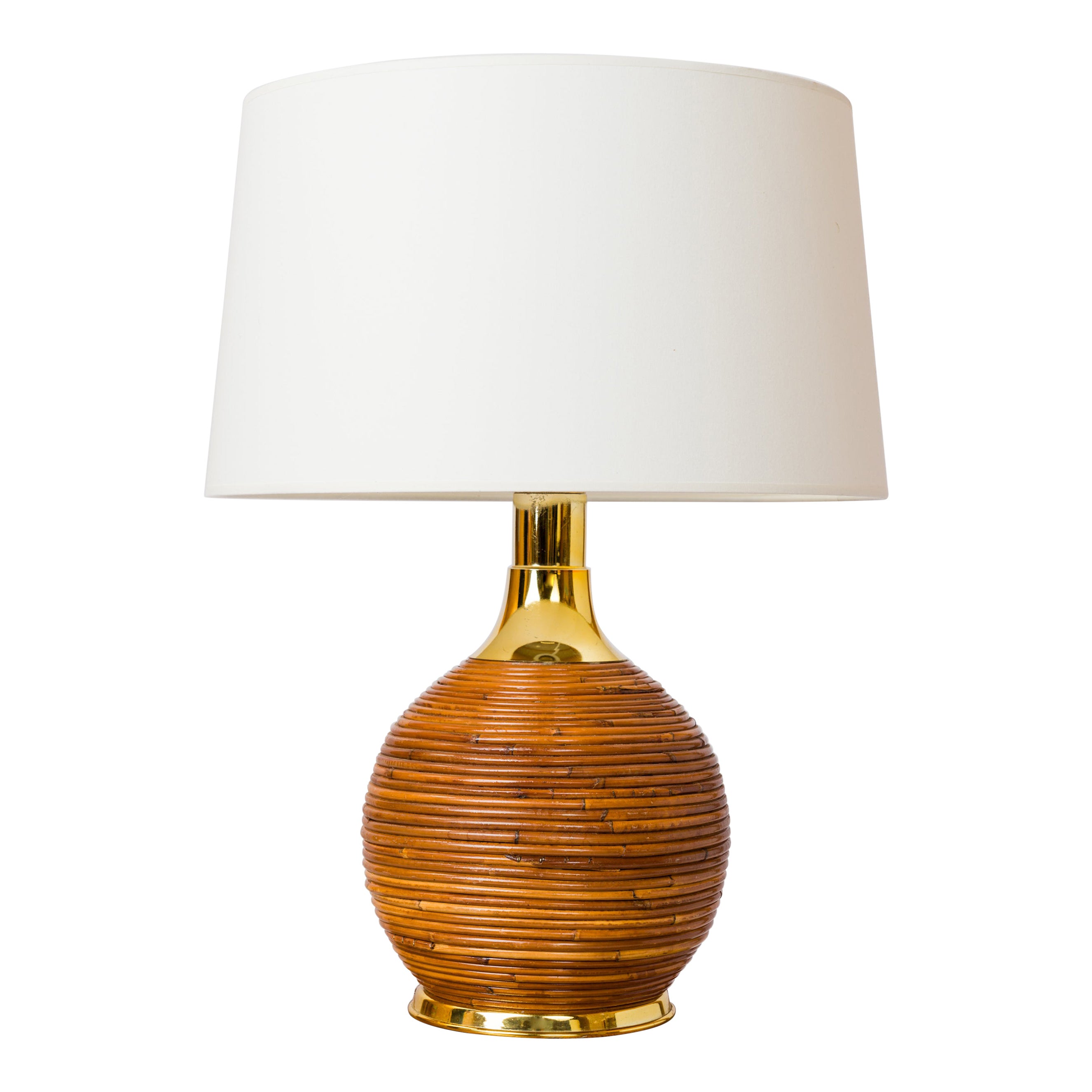 Tischlampe aus Rattan und vergoldetem Metall – Italien 1980er Jahre
