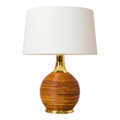 Rattan & Gilt Metal Table Lamp - Italy 1980's