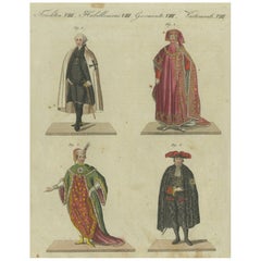 Vestimenta aristocrática y ceremonial del siglo XVIII: Grabado coloreado a mano de 1805